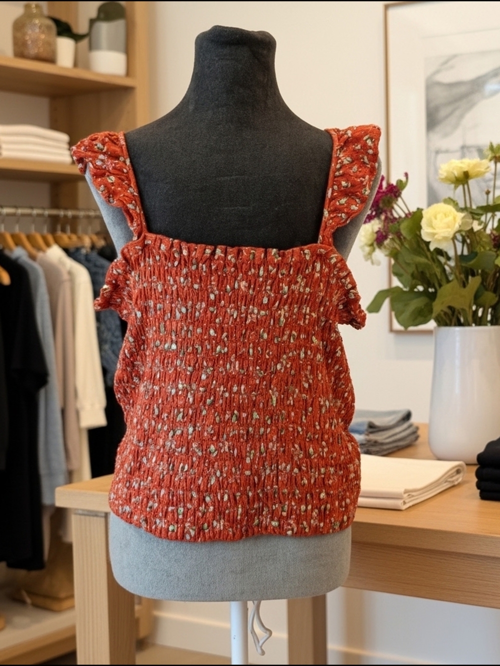 Lucky Brand Women's Red Floral Square Neck Ruffle Wide Strap Cropped Tank XXL